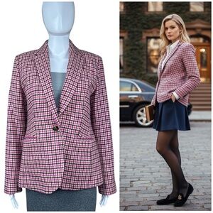 J. Crew Wool Houndstooth Campbell Blazer Size 8 Tweed Check Preppy Academia